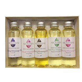 5 Mini Massage Bath Oil Gift Set Includes Lavender, Ylang Ylang, Geranium. Patchouli and Peppermint & Tea Tree Blends (5 x 60ml) Travel Size