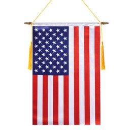 TMHTMH 18x12 Inch USA Wall Banner Flag,Wooden Hanging Pole and Double Satin Finish,American Hanging Flag,for House Room,School Classroom, Club and Door