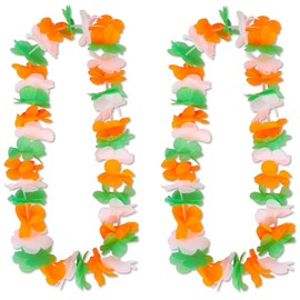 2 x St Patricks Day Lei Garlands – Ireland Flag Colours Flower Boas Necklaces – Adults Irish Fancy Dress Party Costume Accessories Multipack for Men & Women