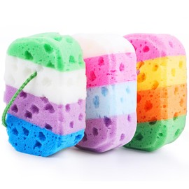 Shower Sponge for Women/Men/Teenagers, TIZYFF Exfoliating Sponge 4 Colours Kids Bath Sponges for Bathing and Spa, Reusable