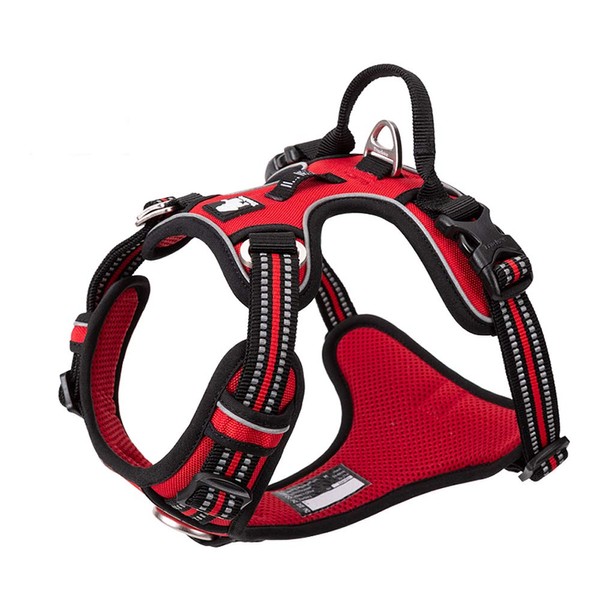 TRUE LOVE Dog Harness No Pull Adjustable Reflective Soft Nylon Leash Dean Tyler Small Large Pet TLH56512 (L, Red)