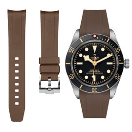 Curved End FKM Rubber Watch Straps for Tudor Black Bay 58 & Tudor Ranger 20mm - Integrated Replacement Rubber Watch Bands for Tudor BB58 GMT 39mm - Compatible with M79030 M79950 M79012 M79018 M7939G (Brown, 20mm)