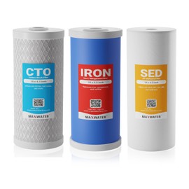 10" BB Iron Buster Filter Set (3-pack) for Whole House Water Filtration Systems w/ 10" x 4.5" Sediment, Iron Manganese Reduction, CTO Carbon Block Water Filters