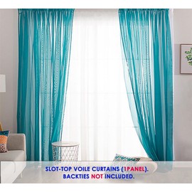 Roseley Slot Top Voile Curtain 1 Panel Mesh See Through Living Room Patio Door Drape Nursery Sheer Organza Net Curtain [Teal, W:58'' x D:54'']