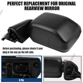 Dexepe Passenger Side Mirror Assembly Compatible with Jeep Wrangler JL 2018-2021 Gladiator JT 2020-2023 Rear View Mirror with Heated, Power Adjustable Replace 68281890AE, CH1321450 (Right, 5 Pin)
