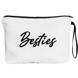 METALPHA Cute Makeup Bag for Purse Zipper Canvas Make Up Bag Large Pencil Pouch Bag with Wrist Strap, Cosmetic Bags Makeup Pouch, besties, Canvas Makeup Bag With Zipper and Wrist Strap and Lining