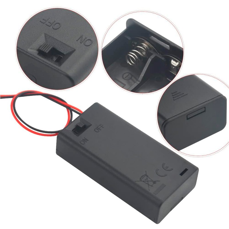 2x AA Battery Case Holder with Lead Wire Bundle Switch