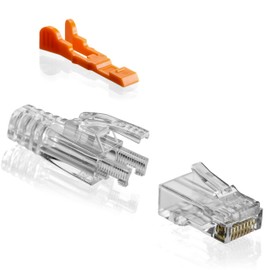 NTW Gold Plated Lockable CAT6/6a RJ45 Pass Through Connectors (100 Pack), EZ to Crimp Modular Plug with Boots for Solid or Stranded UTP 23/24 AWG Cable
