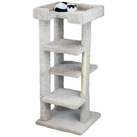 Maykoosh Natural Beauty Multiple Perch Cat Tree, Cat Tree with Scratch Post for All Cat Breeds, Indoor Cat Gym with Perches, Sturdy Wood Construction with Carpet Upholstery Beige/Square