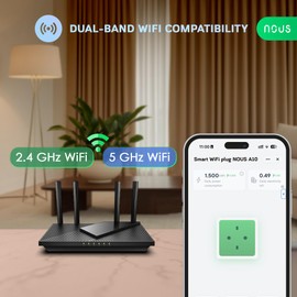Smart WiFi Plug NOUS A10 with Energy Monitoring, 13A, Dual-Band 2.4/5GHz, Voice Control, Timer & Schedule, Compatible with Alexa, Google Home, Siri Shortcuts, UK 3-Pin, 1 Pack