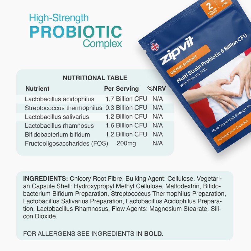 Zipvit Probiotics 6 Billion CFU with Prebiotic, Includes Lactobacillus &