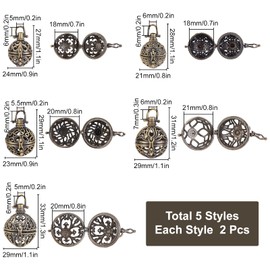 SUNNYCLUE 10Pcs 5 Styles Cage Charms Brass Locket Charms Bead Cage Chime Ball Charm Hollow Cages Metal Charm for Jewelry Making Charms DIY Gemstone Necklaces Bracelet Earring Keychain Supplies