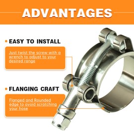 MINERGUY 2 Inch T Bolt Hose Clamps 304 Stainless Steel, Working Range 2.25"- 2.55" for 2" Silicone Hose ID, Turbo Intake Intercooler Clamp, 4 Pack