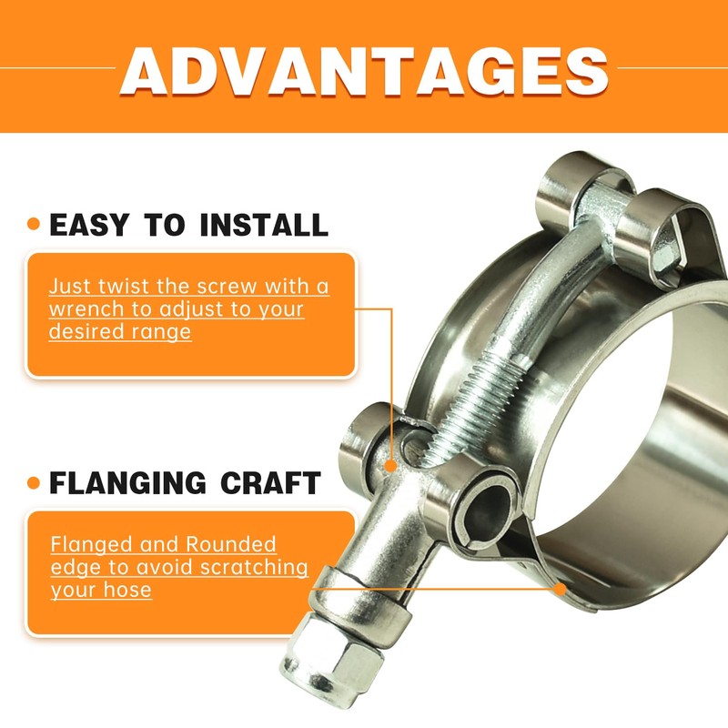 MINERGUY 2 Inch T Bolt Hose Clamps 304 Stainless Steel,