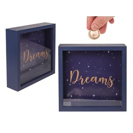 Blue Wooden Money Box Dreams In Frame 8" x 8"