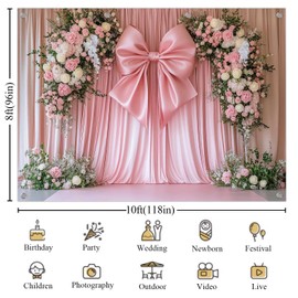 KUKUSOUL Pink Curtain Backdrop Giant Bowknot Floral Birthday Decoration