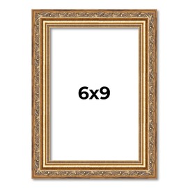 Poster Palooza 6x9 Traditional Antique Gold Wood Picture Frame - UV Acrylic, Foam Board Backing, & Hanging Hardware Included!