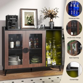 40" Liquor Cabinet Bar Wine Bar Cabinet Buffet Sideboard with Adjustable LED New