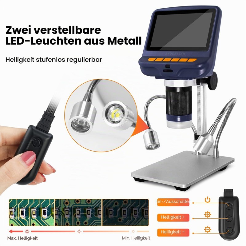 Andonstar AD106S Digital USB Microscope 4.3" Screen Microscope for Soldering/PCB/Watch/Phone