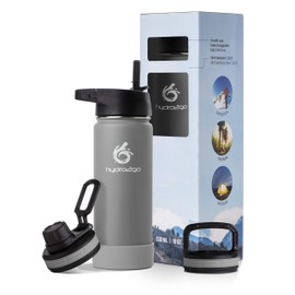 hydro2go ® Trinkflasche aus Edelstahl 500 ml / 0.5 Liter - für Kinder, Schule, Sport, Fitness & Outdoor | Thermo Edelstahlflasche BPA-frei + 3 Trinkverschlüsse | 100% Auslaufsichere Thermoskanne