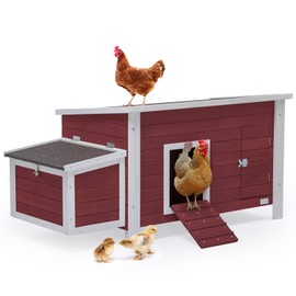Petsfit Large Chicken Coop with Upgraded Perches, Wooden Outdoor Chicken Cage with Large Nesting Box, Weatherproof Open Asphalt Roof, and Removable Bottom for Easy Cleaning