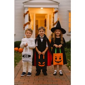 Henbrandt Halloween Treat Bags 3-Pack - 21.5cm x 24cm Trick or Treat Bags with Mummy, Pumpkin Designs - Kids Party Favour Goodie Bags for Spooky Celebrations