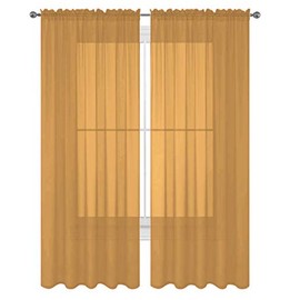Luxury Discounts 2 PC Solid Rod Pocket Sheer Window Curtain Treatment Drape Voile Panels in Variety of Colors (55"x45", Gold)