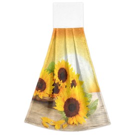 Giwawa 2 toallas de mano con girasoles de amanecer, toallas colgantes de girasoles amarillos, toallas de platos florales de girasol, toallas suaves de secado rápido, toallas de girasol para cocina, baño, inodoro, decoración del hogar, 12 x 17 pulgadas