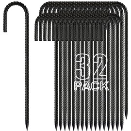 Kadrick 32-Pack Rebar Stakes 12 inch，J Hook Ground Stakes Anchors, Black Galvanized Fence Stakes,Heavy Duty 5/16'' Diameter