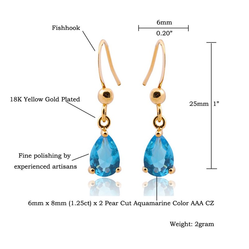 [RIZILIA TEARDROP] Dangle Pierced Earrings with Pear Cut Gemstones CZ