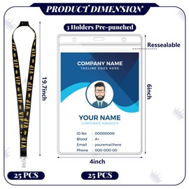 Kosiz 25 Set VIP Lanyards with 4 x 6 Inch Clear Badge Holder Credential Holders Breakaway Black VIP Badge Lanyard for Events Backstage Concert Gaming Ticket Party Office Supply