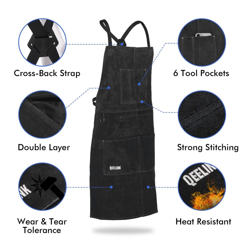 QeeLink Welding Apron for Men with Gloves - Heat &