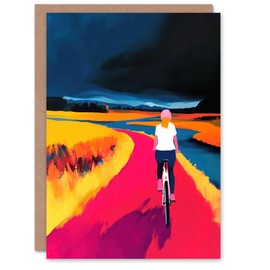 Artery8 Greeting Card Bicycle Dream Bike Ride Colourful Landscape For Her Woman Birthday Card