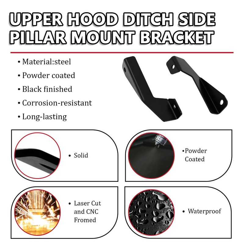 Upper Hood Ditch LED Light Pod Mount Brackets – Compatible