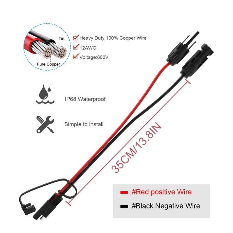 BERLAT Solar Extension Cable - 10AWG, 30cm with 2 SAE
