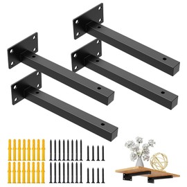 Pack of 4 Wall Brackets, Shelf Brackets, Heavy Duty Brackets, Wall Shelf, Goods Holder, Floating Metal Shelf Brackets, Shelf Holder for Wall Console, Black, Made of Stainless Steel, 70 kg Load