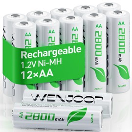 WENJOOP Rechargeable AA Batteries, 2800mAh High Capacity Double A Batteries 12Pack NiMH AA Rechargeable Batteries for Household, Toys & Gaming Controllers - Long Battery Life 1.2V Low Self Discharge