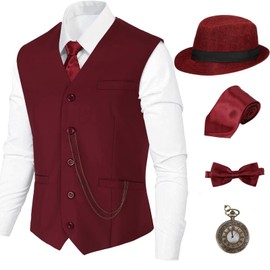 1920s Mens Costume,Roaring 20s Costumes for Men Accessories Set,Gatsby Gangster costume 1920s Mens Outfits Hat Vest Vintage Pocket Watch Bow Tie RL