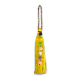MARIA VICTORIA Colorful Tassel Bag Charm for Women, Layered, Pompons, Tassel, Keychain, Keyring, Decor Pendant, Mexican Handcrafted Accessory, Yellow