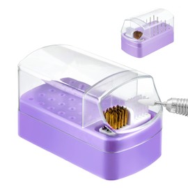 Andibro Nail Drill Holder, 2-in-1 Nail Drill Storage Box, Removable Cleaning Brush, 30 Slots, Plastic Clear Case, Nail Art Drill Bits Stand for Beauty Salon and Household (Purple)