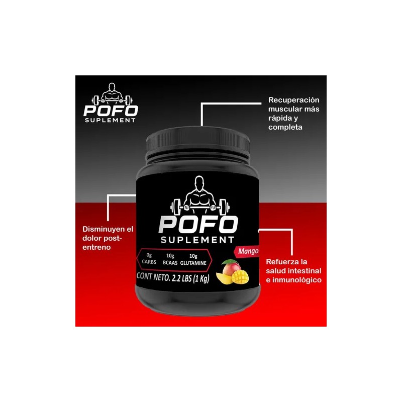 Aminoácidos Bcaas Glutamina Pofo Suplements 1kg 50servis