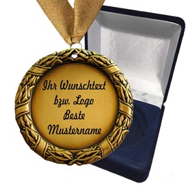 Larius Group Medal Metal Medal Luxury Diameter 70 mm with Name or Desired Text Name Day Anniversary Birthday Gift Emblem with Collar / Box (with Box), Metal Polyester