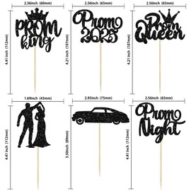 Gyufise 24Pcs Black Prom Cupcake Topper Prom Decorations for Party 2025 Prom Graduation Cupcake Topper 2025 Graduation Decorations Class of 2025 Prom Party Decoration Supplies