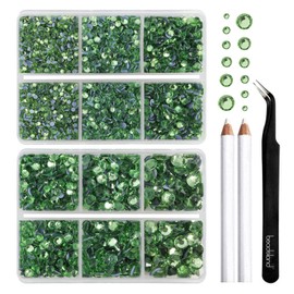 BEADSLAND Hotfix Rhinestones, 6080PCS Light Green Rhinestones for Clothes Crafts Mixed 6 Sizes with Wax Pencil and Tweezers Kit, SS6-SS30, Peridot