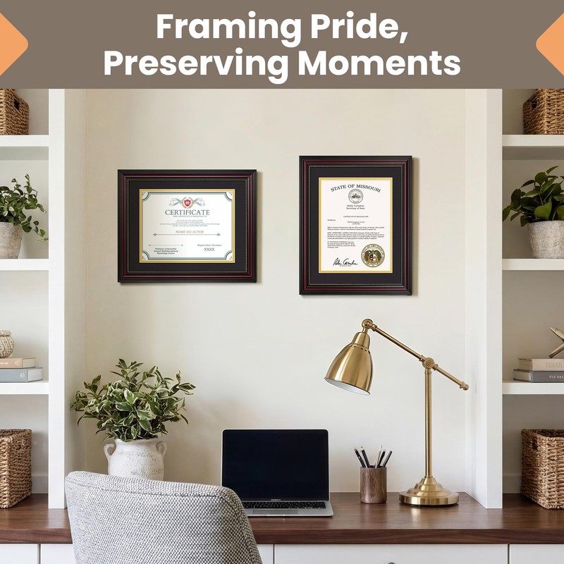 upsimples Diploma Frame 11x14, Wood Grain with Gold Beading, 1