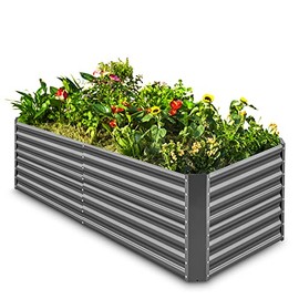 Land Guard 8Ã4Ã2 ft Galvanized Raised Garden Bed Kit, Galvanized Planter Raised Garden Boxes Outdoor, Large Metal Raised Garden Beds for Vegetables(Grey)â¦