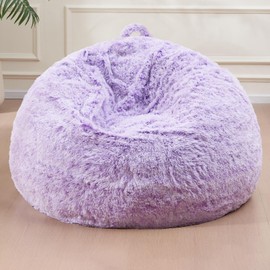 Huge Bean Bag Covers Only, Fluffy Stuffed Beanbag Chair Covers No Filler, Washable Bean Bags Cover for Adults, Stuffed Animal Bean Bag Anti-Slip, 6FT, Purple