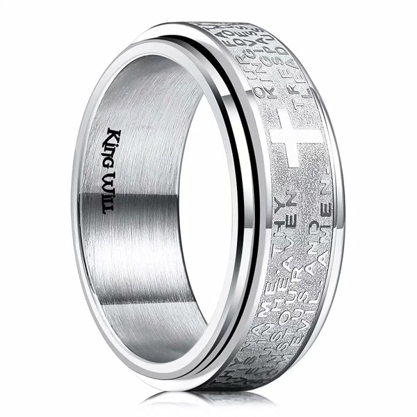 King Will 8mm Lord's Prayer Rotatable Ring Stainless Steel Ring