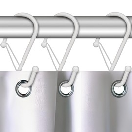 Blau Marité Set of 12 White Metal S Hook Shower Hooks 1” – Closed, Heavy Duty, Long Decorative Shower Curtain Hooks, Easy Glide, Buckle, Large Rust Resistant Rings for Bathroom Rods (White, S)