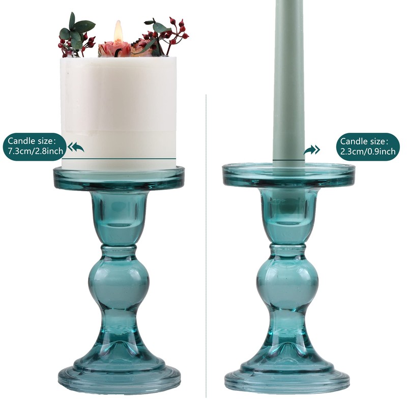 GMWD 3 Pcs Glass Candle Holder Set Clear, Green Candlesticks